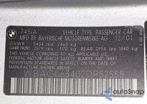 2002 BMW 745I из США, поврежденный, VIN WBAGL63402DP52555